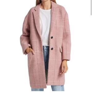 Rag & Bone Estelle Pink Cocoon Checked Wool Coat Medium